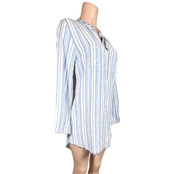 Anthropology Cloth & Stone Blue & White Stripe Frayed Hem Denim Dress SZ S $139 - Picture 11 of 16